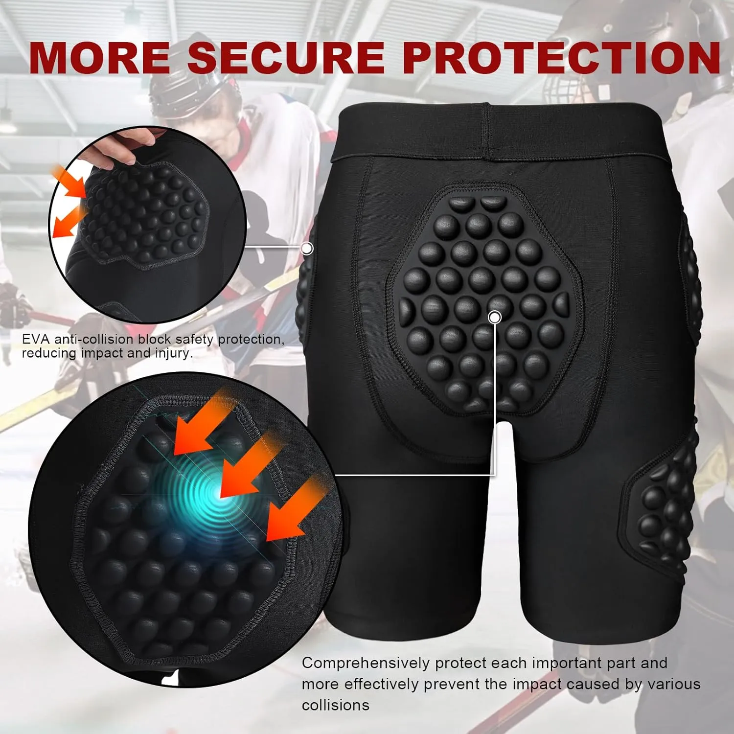 Topeter Mens Padded Shorts Skate Compression Short Basketball Hip Protective Underwear