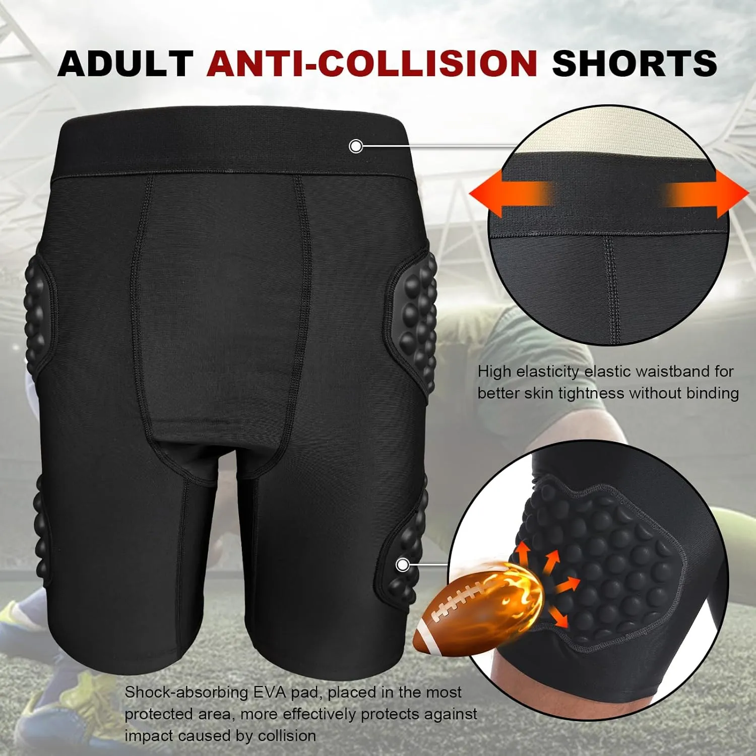 Topeter Mens Padded Shorts Skate Compression Short Basketball Hip Protective Underwear