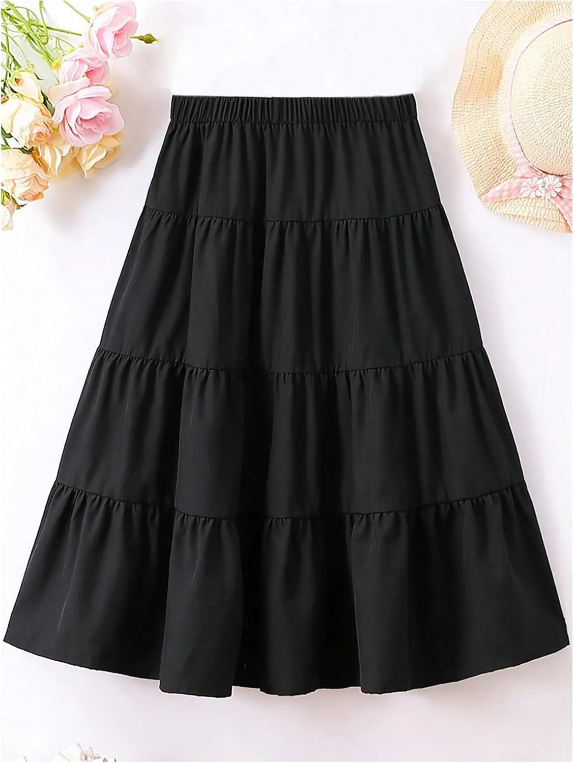 Verdusa Girl's Tiered Layer Flowy Long Skirt Summer Casual Maxi Skirts