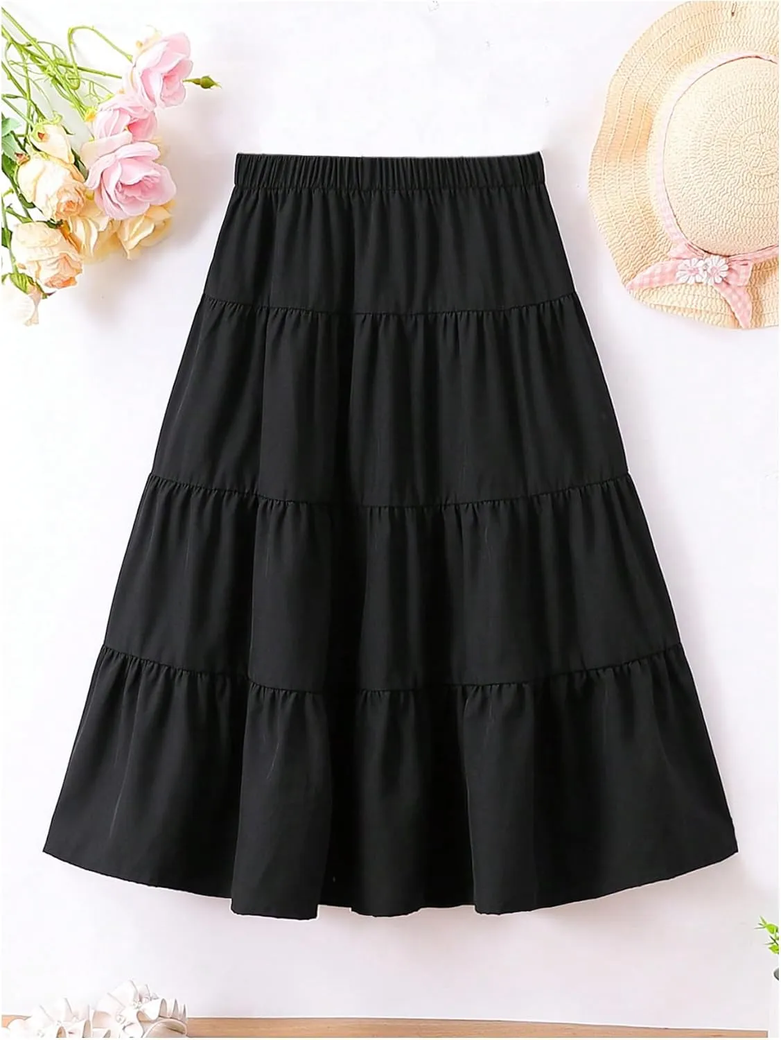Verdusa Girl's Tiered Layer Flowy Long Skirt Summer Casual Maxi Skirts