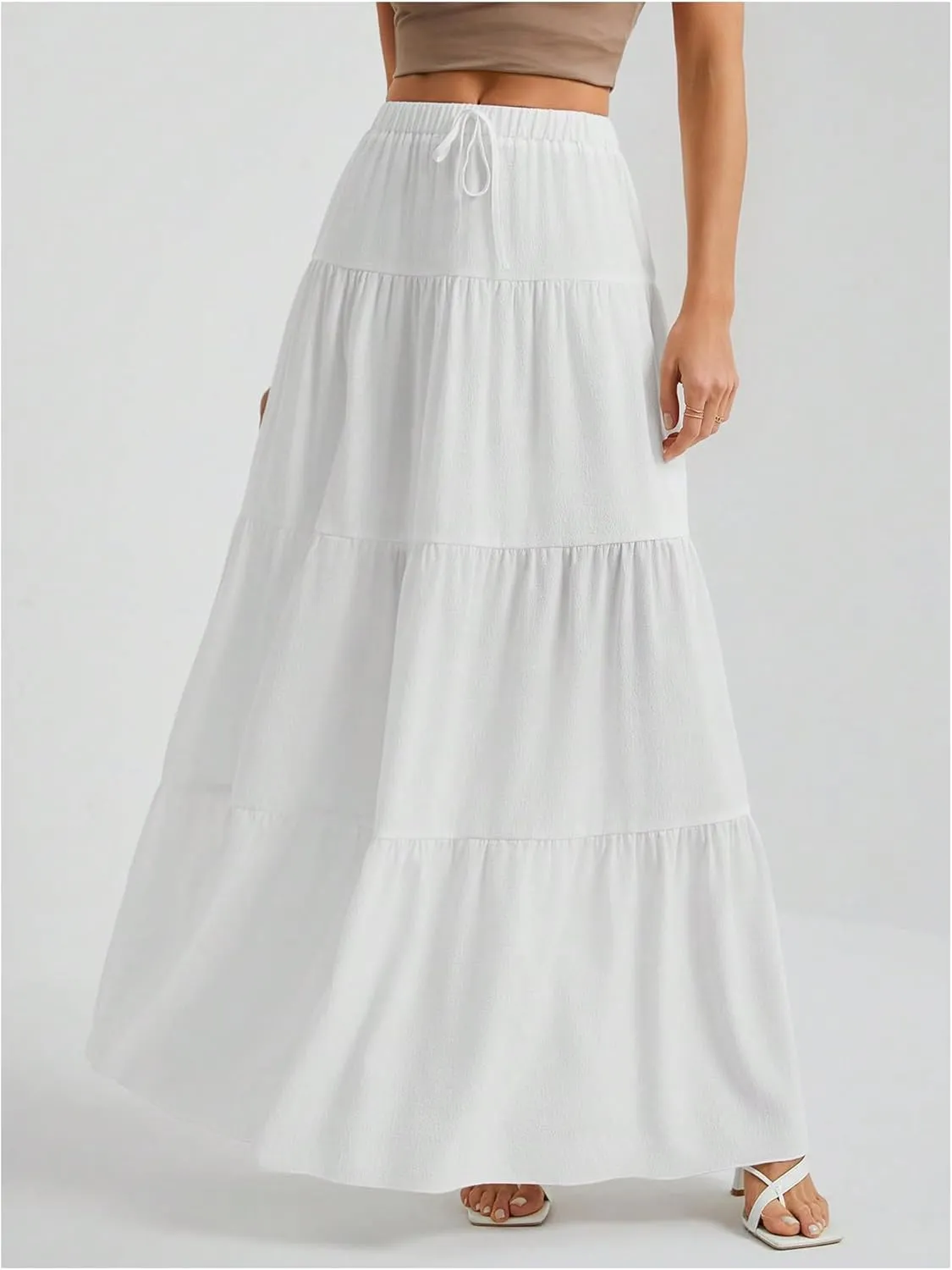 Verdusa Women's Layered Boho Flared Ruffle Hem Long Skirt Flowy Summer Causal Maxi Skirts