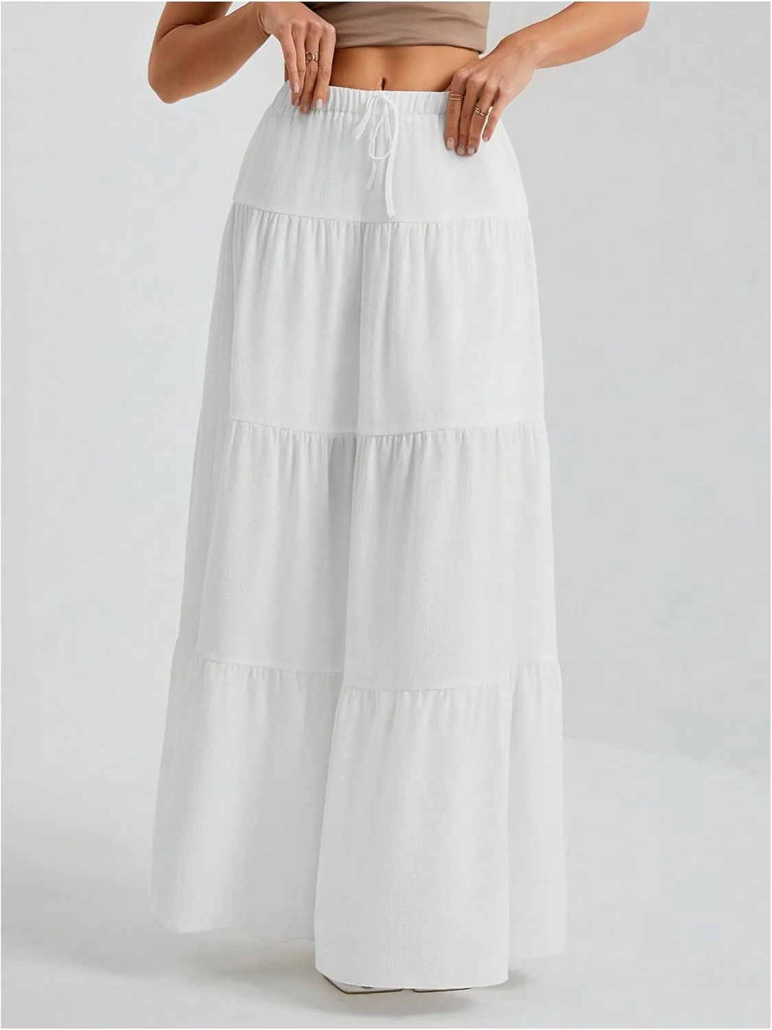 Verdusa Women's Layered Boho Flared Ruffle Hem Long Skirt Flowy Summer Causal Maxi Skirts
