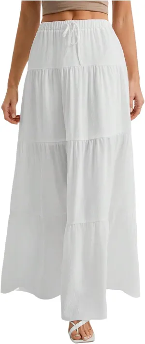 Verdusa Women's Layered Boho Flared Ruffle Hem Long Skirt Flowy Summer Causal Maxi Skirts