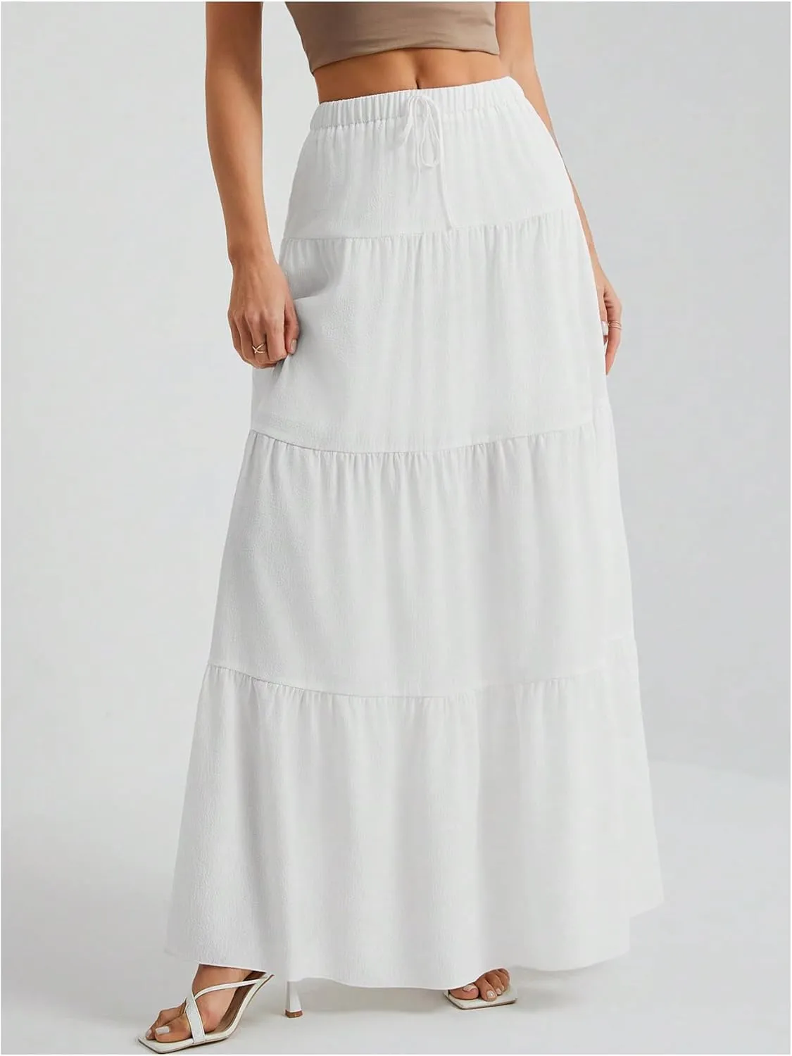 Verdusa Women's Layered Boho Flared Ruffle Hem Long Skirt Flowy Summer Causal Maxi Skirts