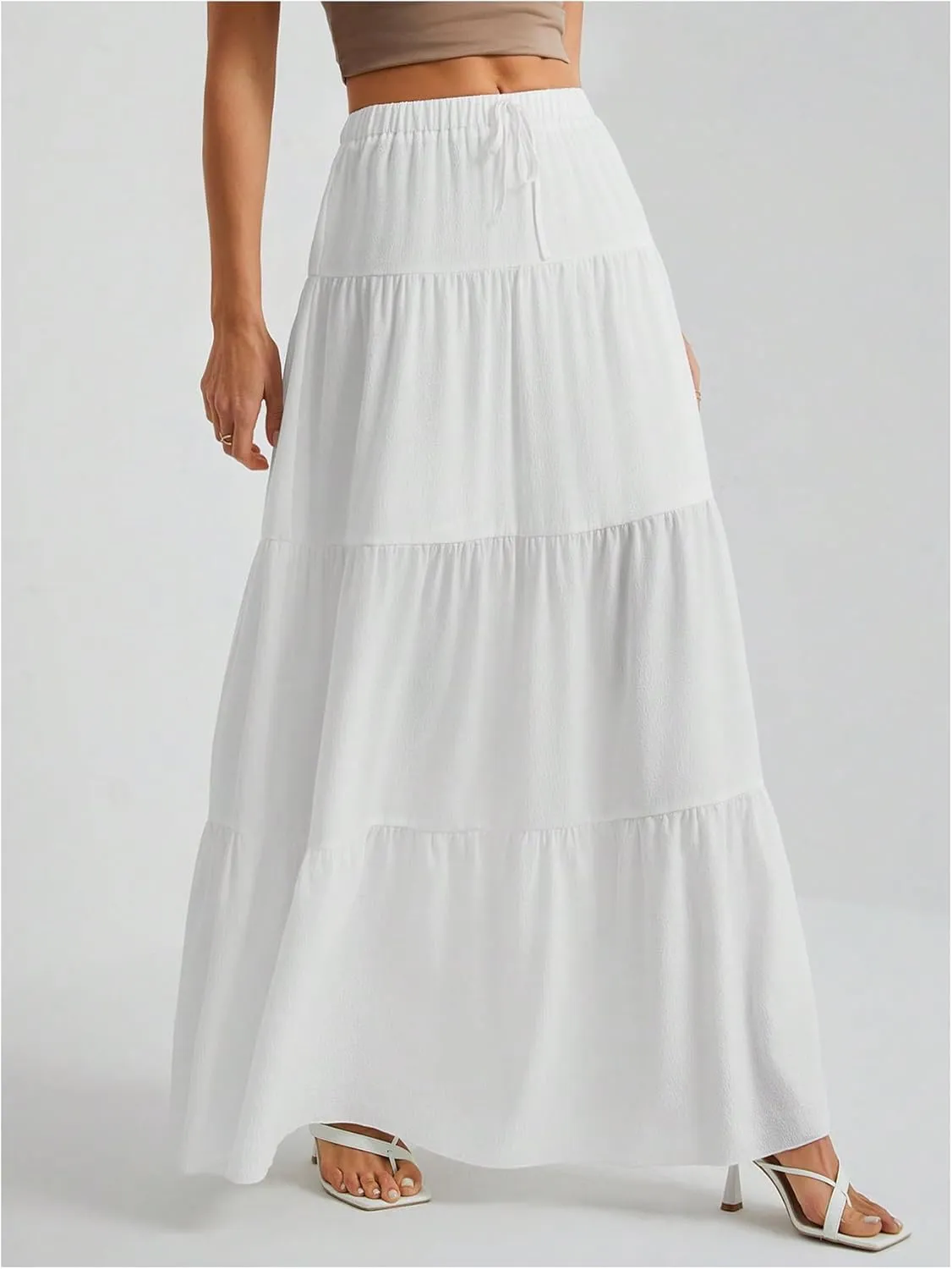 Verdusa Women's Layered Boho Flared Ruffle Hem Long Skirt Flowy Summer Causal Maxi Skirts