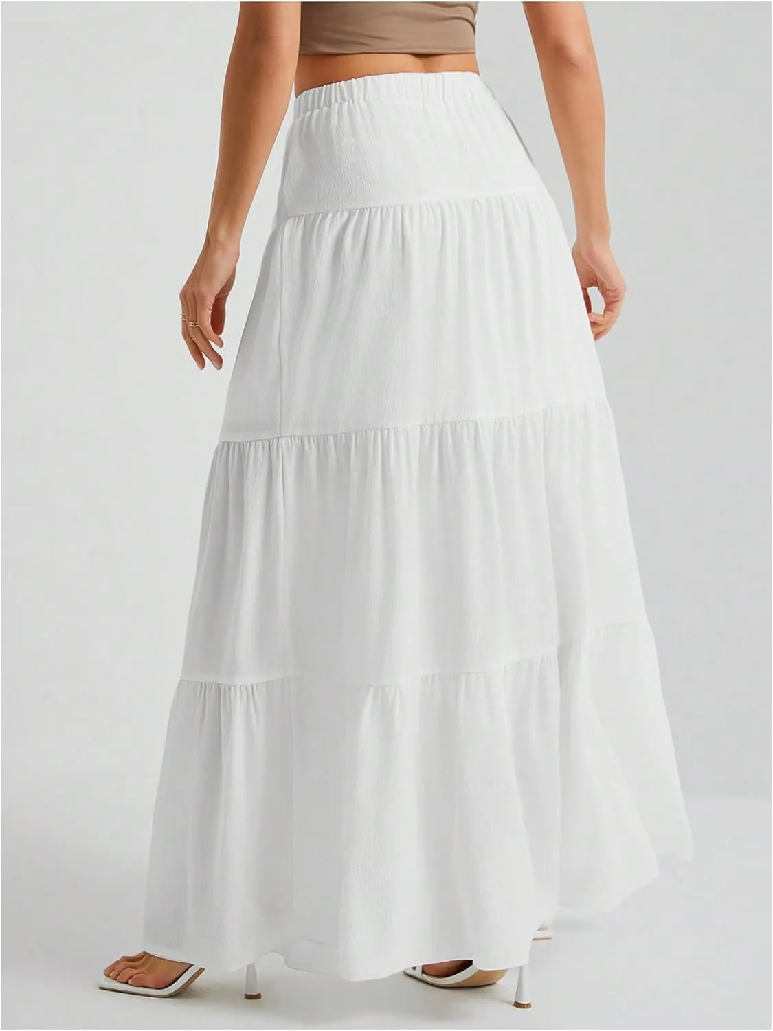 Verdusa Women's Layered Boho Flared Ruffle Hem Long Skirt Flowy Summer Causal Maxi Skirts