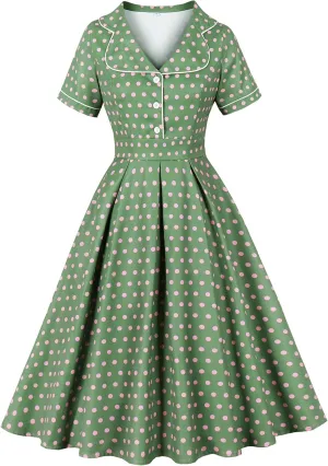 Wellwits Women's Polka Dots 1950s Vintage Blazer Cocktail Dress