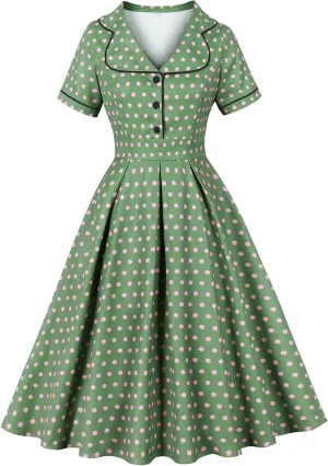 Wellwits Women's Polka Dots 1950s Vintage Blazer Cocktail Dress