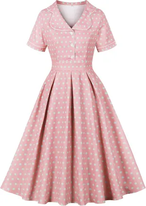 Wellwits Women's Polka Dots 1950s Vintage Blazer Cocktail Dress