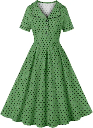 Wellwits Women's Polka Dots 1950s Vintage Blazer Cocktail Dress