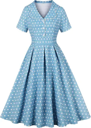 Wellwits Women's Polka Dots 1950s Vintage Blazer Cocktail Dress