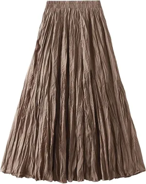 Wellwits Women's Ruched Pleated A Line Midi Skirt