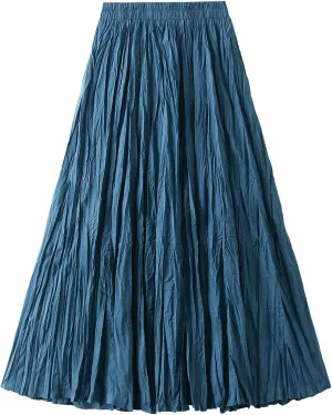 Wellwits Women's Ruched Pleated A Line Midi Skirt