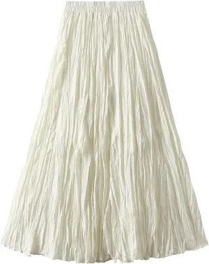 Wellwits Women's Ruched Pleated A Line Midi Skirt