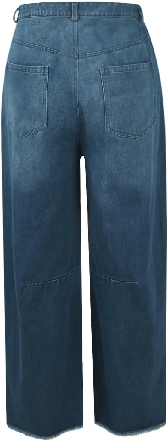 Wide Leg Jeans for Women High Waisted Flare Cropped Denim Pants High Waisted Straight Leg Stretchy Baggy Trousers