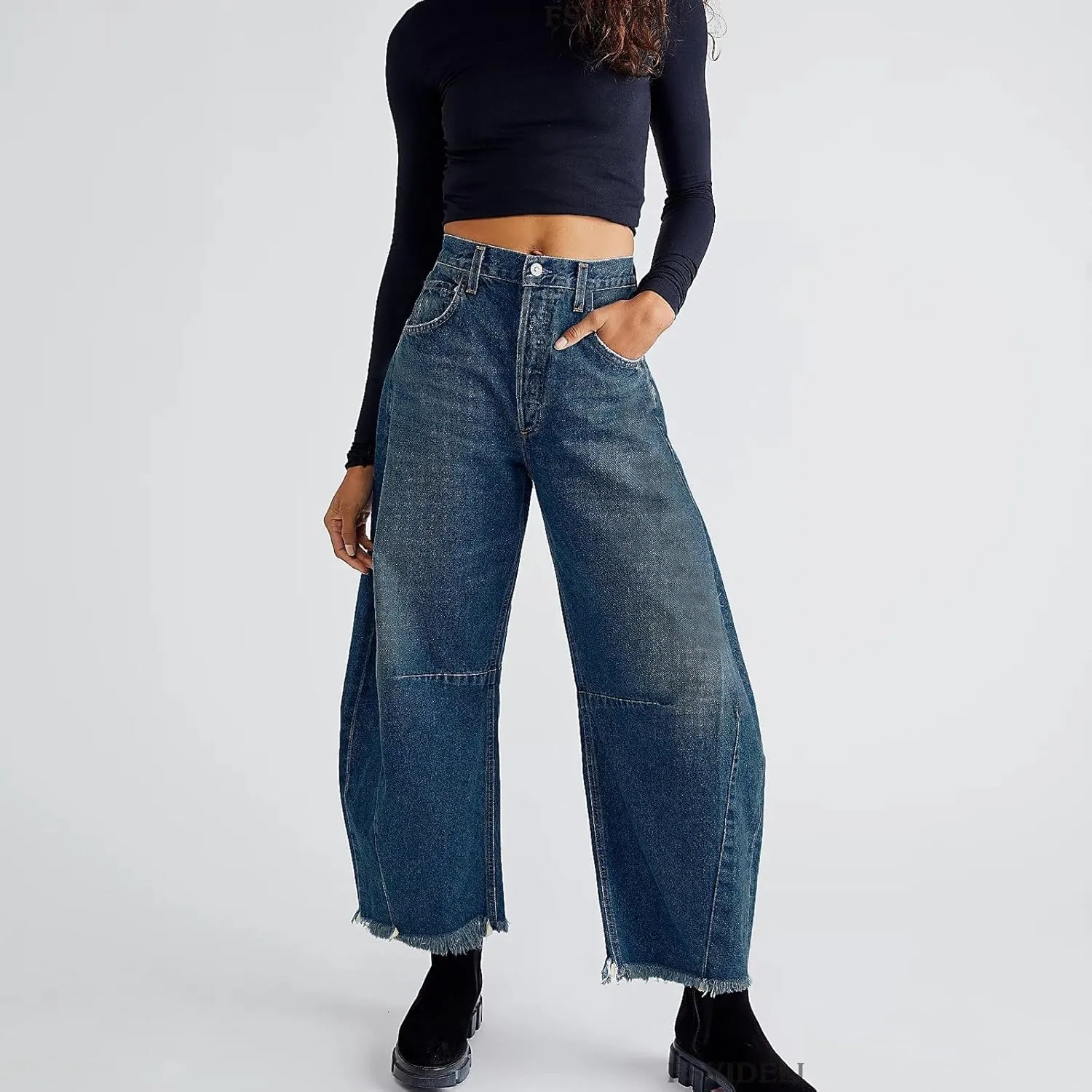 Wide Leg Jeans for Women High Waisted Flare Cropped Denim Pants High Waisted Straight Leg Stretchy Baggy Trousers