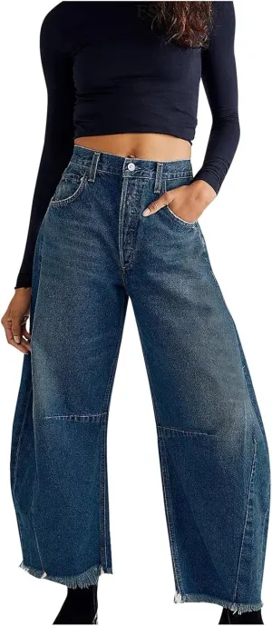 Wide Leg Jeans for Women High Waisted Flare Cropped Denim Pants High Waisted Straight Leg Stretchy Baggy Trousers
