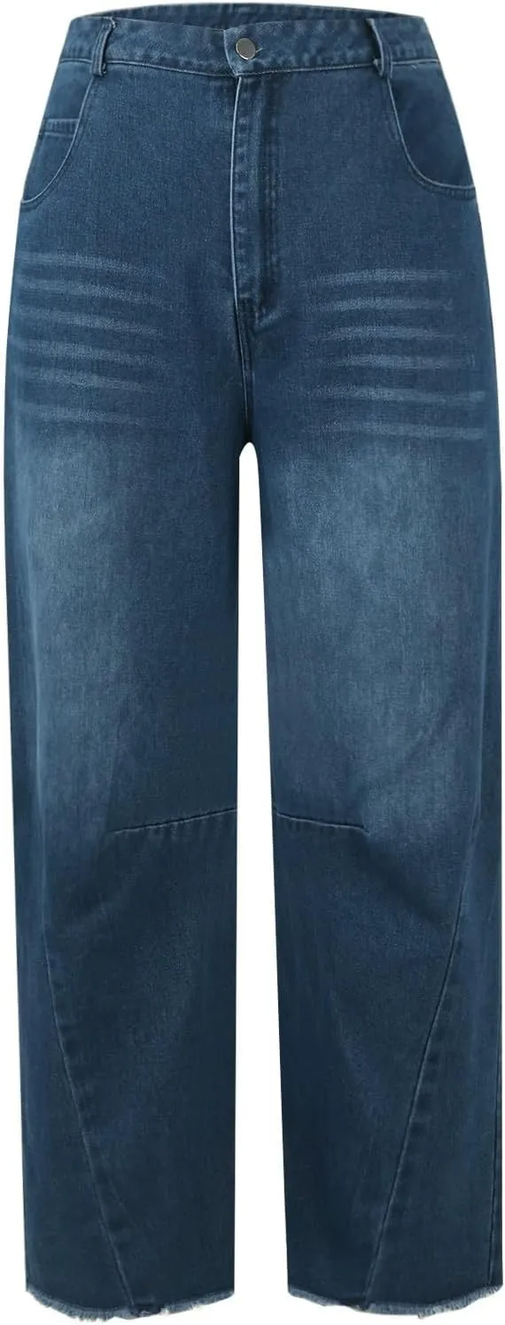 Wide Leg Jeans for Women High Waisted Flare Cropped Denim Pants High Waisted Straight Leg Stretchy Baggy Trousers