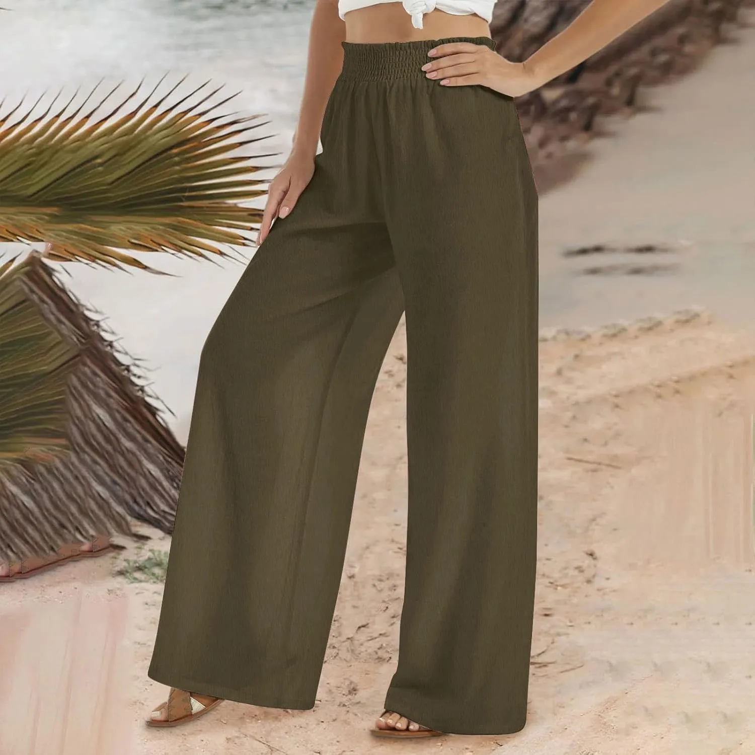 Wide Leg Pants for Women Summer Plus Size High Waist Pant Workout Casual Trousers 2025 Summer Outfits with Pockets