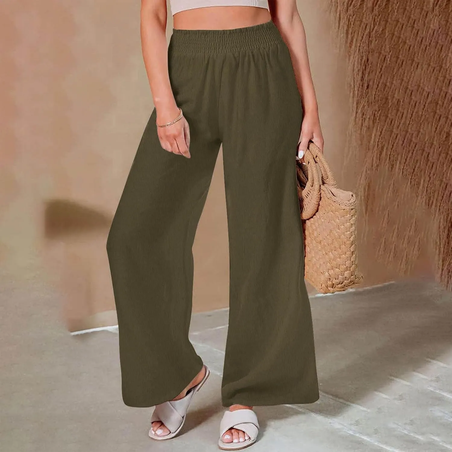 Wide Leg Pants for Women Summer Plus Size High Waist Pant Workout Casual Trousers 2025 Summer Outfits with Pockets