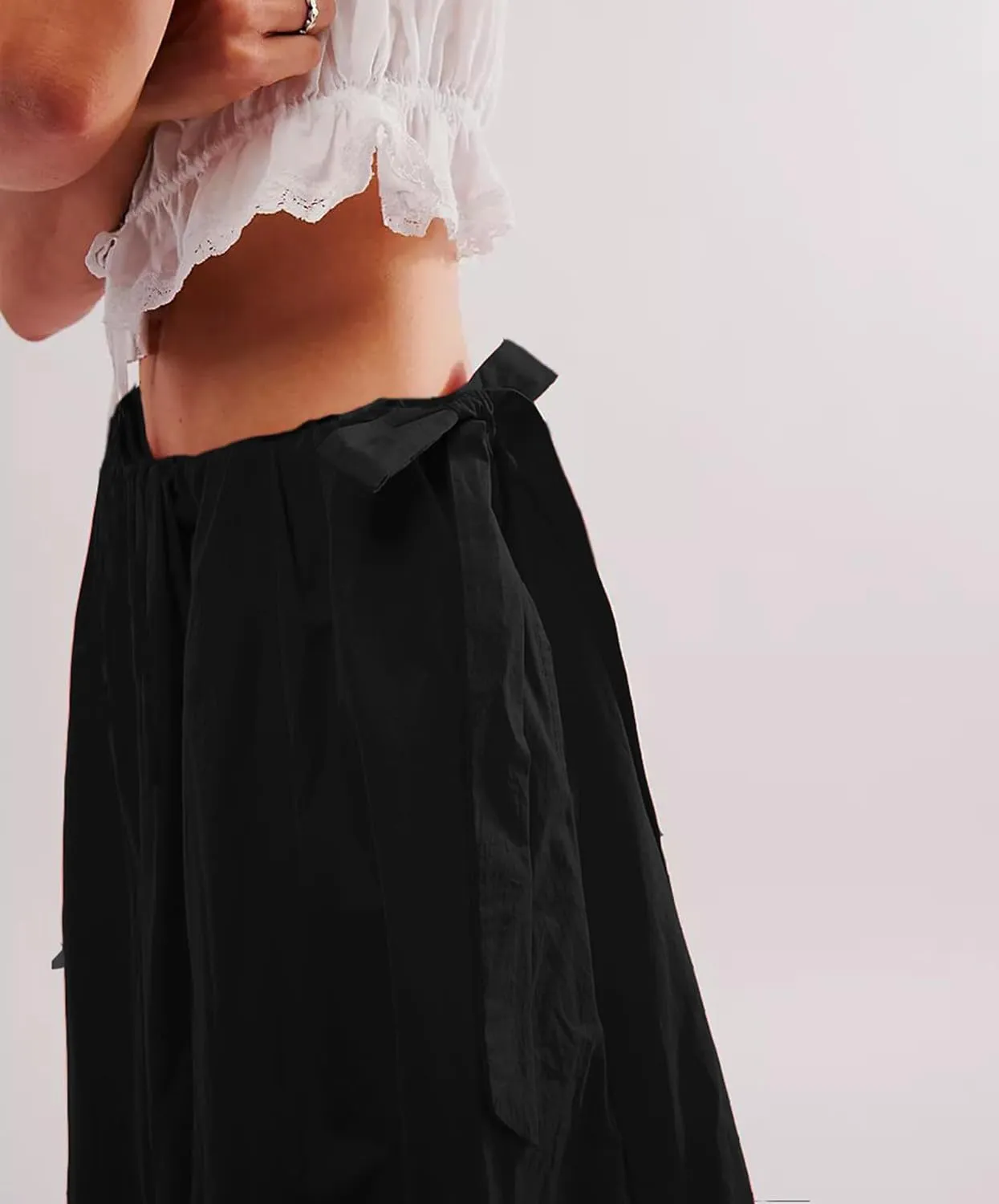 Women Bubble A-Line Maxi Skirt Casual Solid Color Elastic Waist Side Tie Long Skirt Summer Beach Vacation Streetwear
