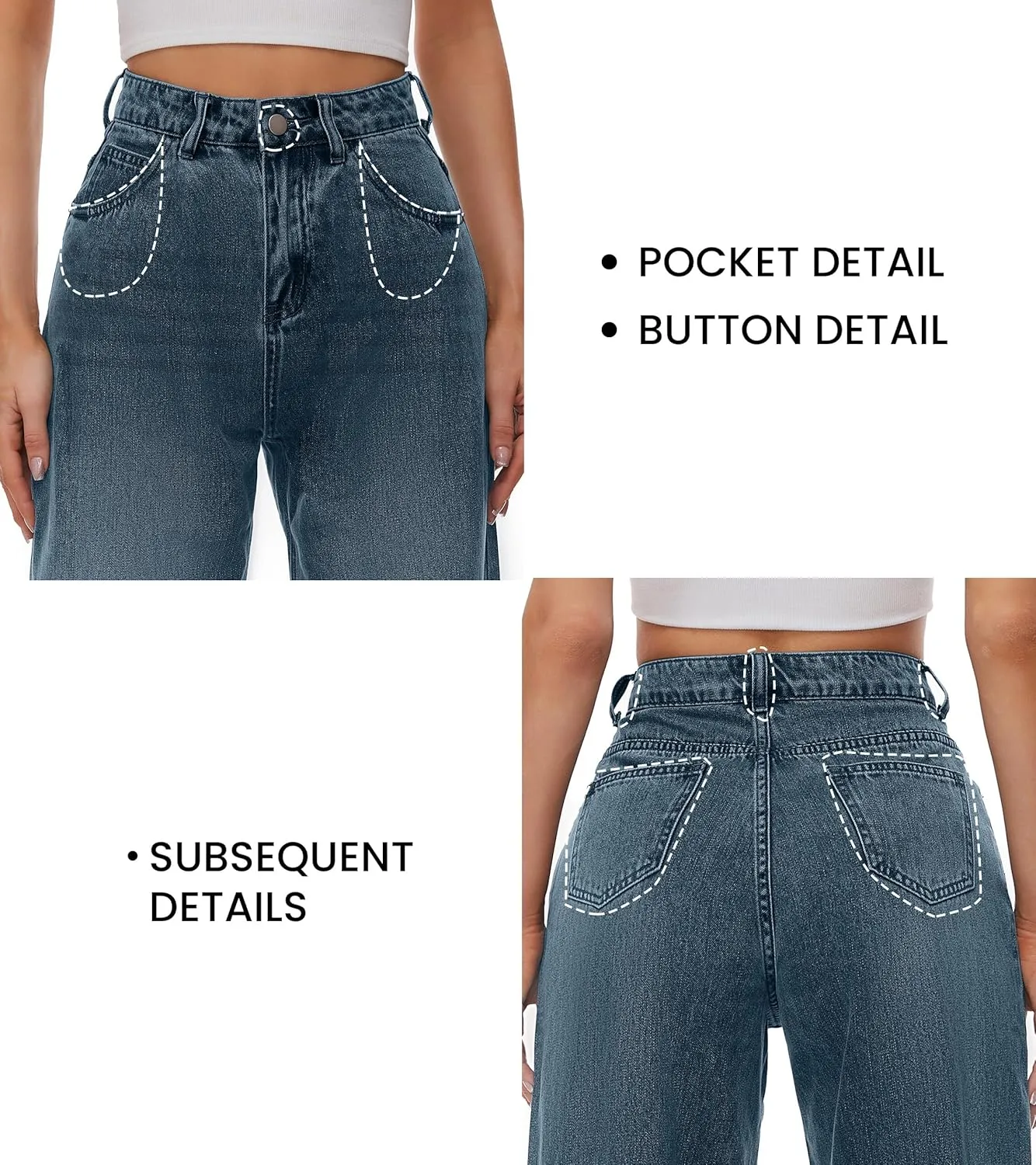 Women Casual High Waist Wide Leg Jeans Boyfriends Stretch Long Trousers Denim Pants