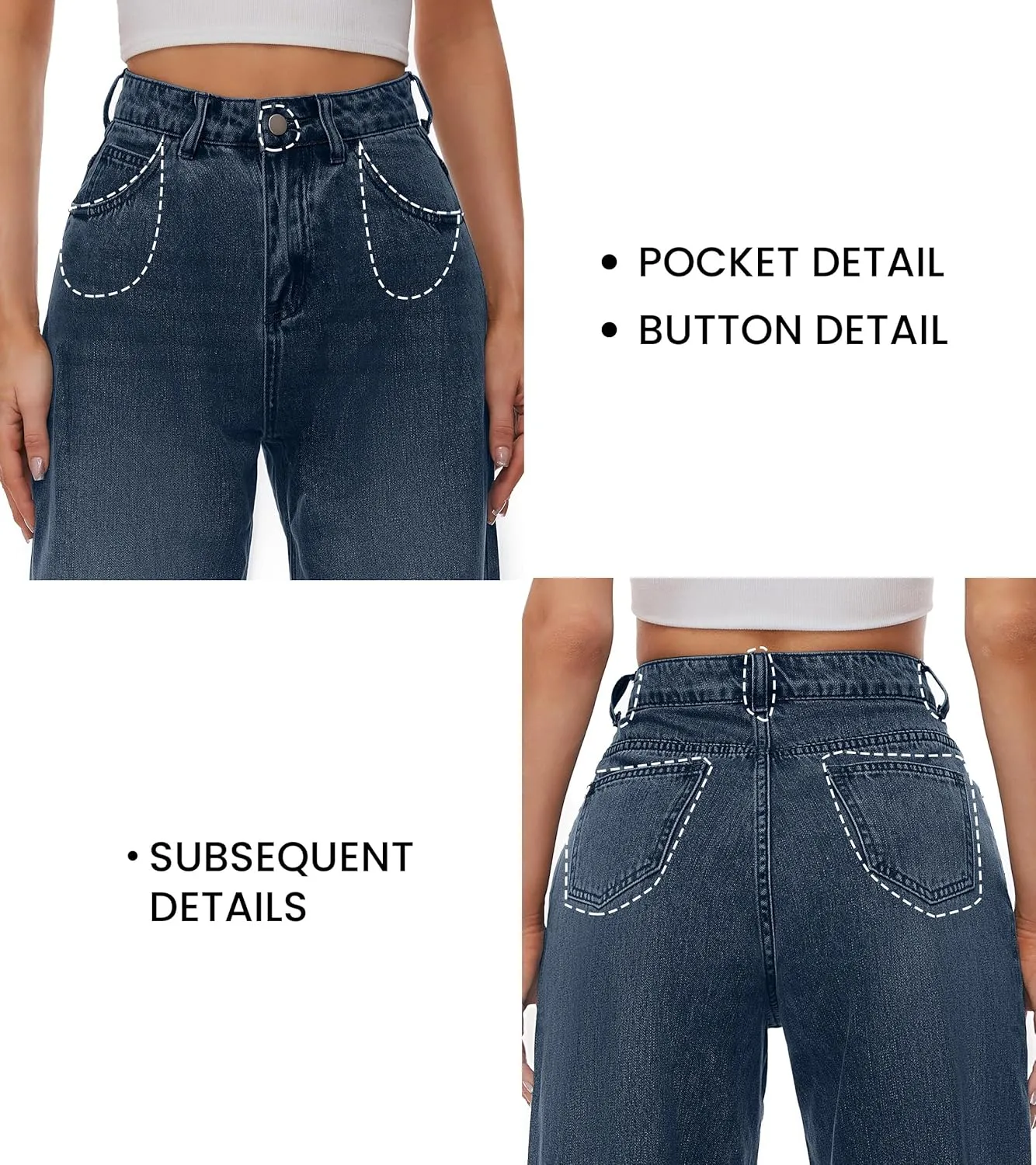 Women Casual High Waist Wide Leg Jeans Boyfriends Stretch Long Trousers Denim Pants