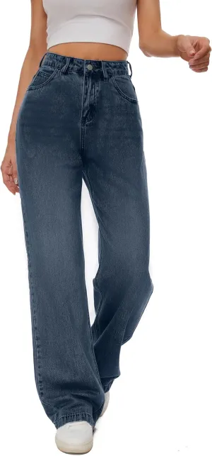 Women Casual High Waist Wide Leg Jeans Boyfriends Stretch Long Trousers Denim Pants