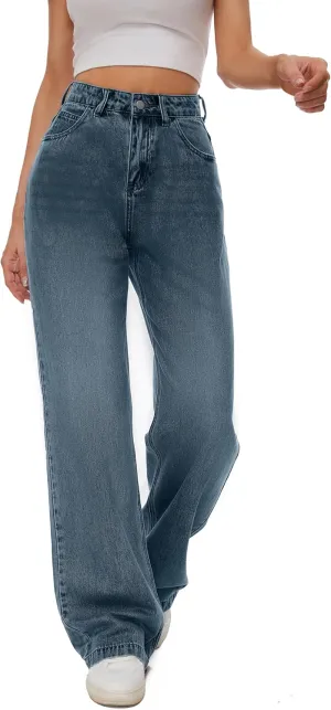 Women Casual High Waist Wide Leg Jeans Boyfriends Stretch Long Trousers Denim Pants