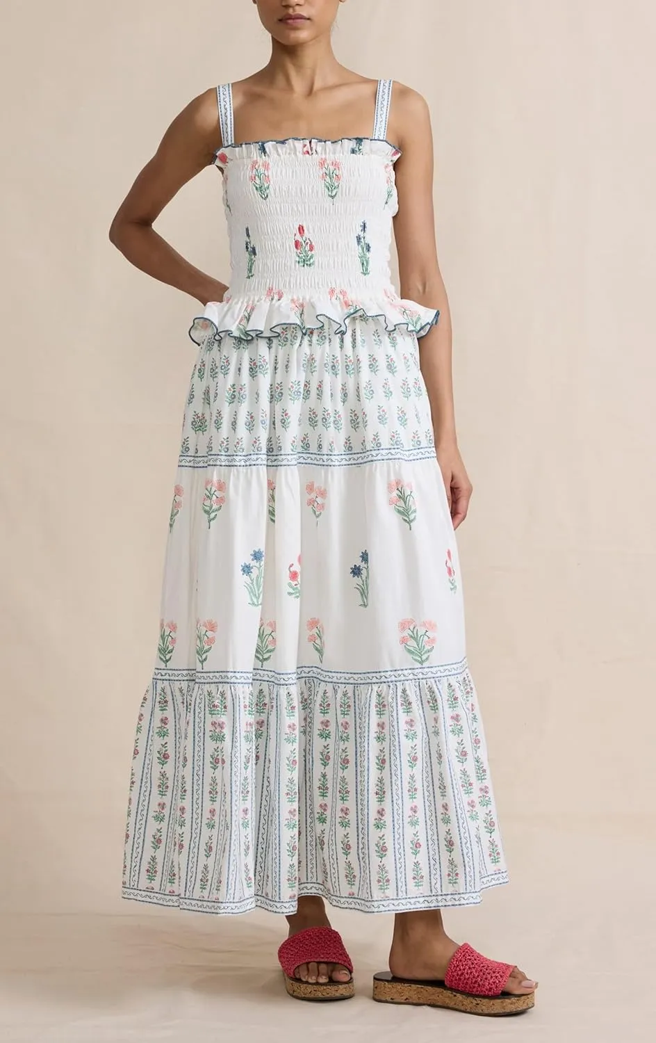 Women Floral Graphic Maxi Dress Square Neck Spaghetti Strap A-line Flowy Sundress Casual Long Beach Dress