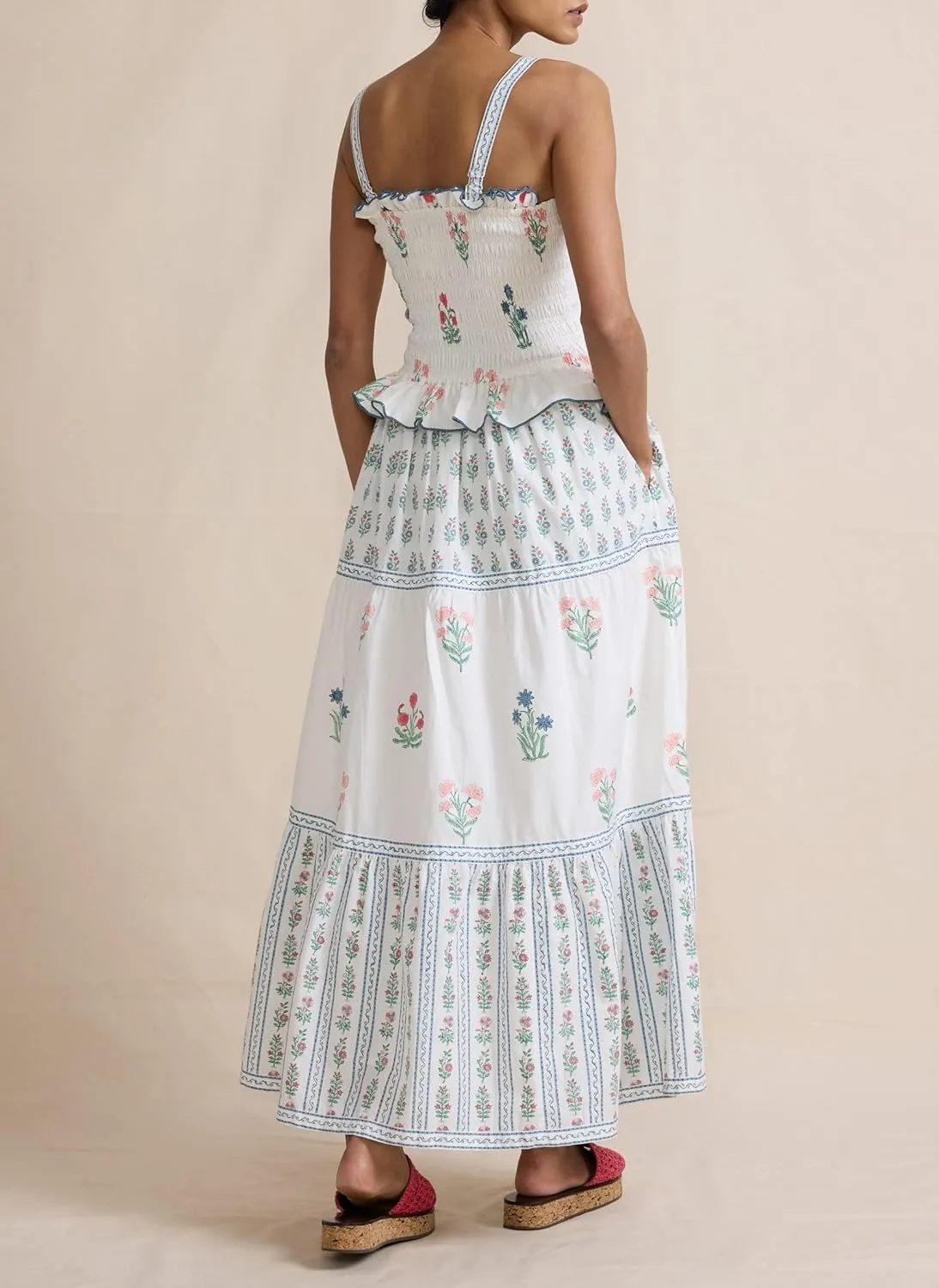 Women Floral Graphic Maxi Dress Square Neck Spaghetti Strap A-line Flowy Sundress Casual Long Beach Dress