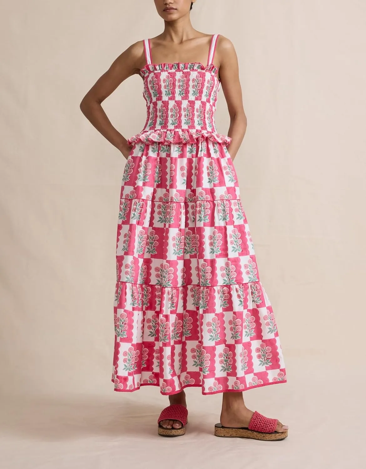 Women Floral Graphic Maxi Dress Square Neck Spaghetti Strap A-line Flowy Sundress Casual Long Beach Dress