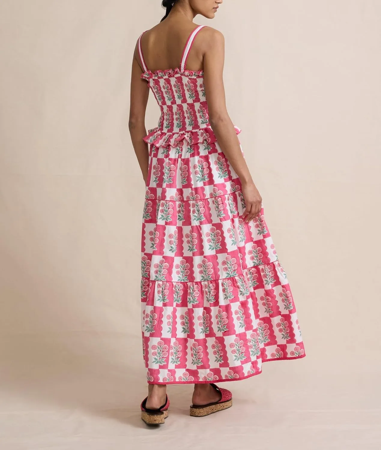 Women Floral Graphic Maxi Dress Square Neck Spaghetti Strap A-line Flowy Sundress Casual Long Beach Dress