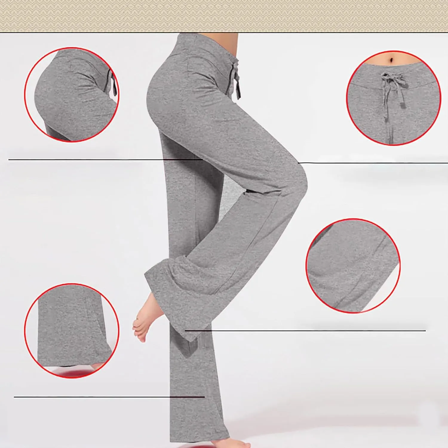 Women High Waist Yoga Trousers Solid Color Wide Leg Drawstring Casual Leggings Trendy Going Out Workout Yoga Pants
