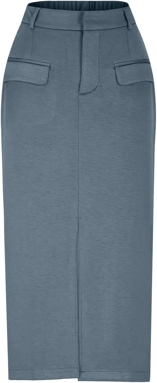 Women High Waisted Cargo Midi Skirt Y2k Summer Vintage Pencil Slit Long Skirts Dressy Casual Business Work Skirts