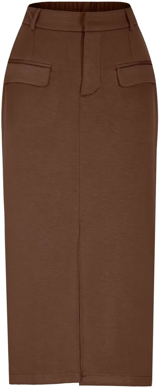 Women High Waisted Cargo Midi Skirt Y2k Summer Vintage Pencil Slit Long Skirts Dressy Casual Business Work Skirts