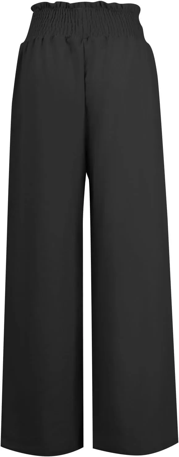 Women Linen Blend Summer Comfy Pant Trousers Elastic Waisted Wide Leg Slim Fit Palazzo Pants Vacation