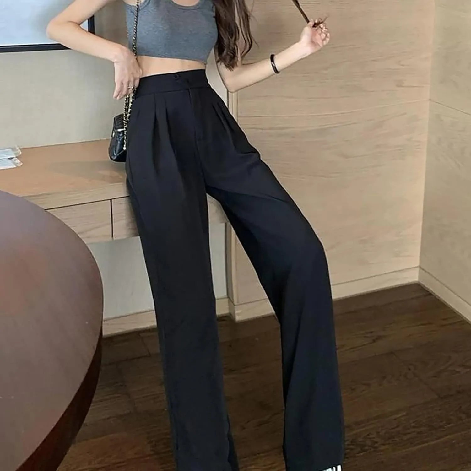 Women Linen Blend Summer Printed Pant Trousers Elastic Waist Lounge Pants Slim-Fit Palazzo Lounge Pants Beach