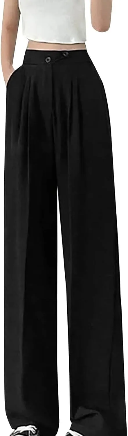 Women Linen Blend Summer Printed Pant Trousers Elastic Waist Lounge Pants Slim-Fit Palazzo Lounge Pants Beach