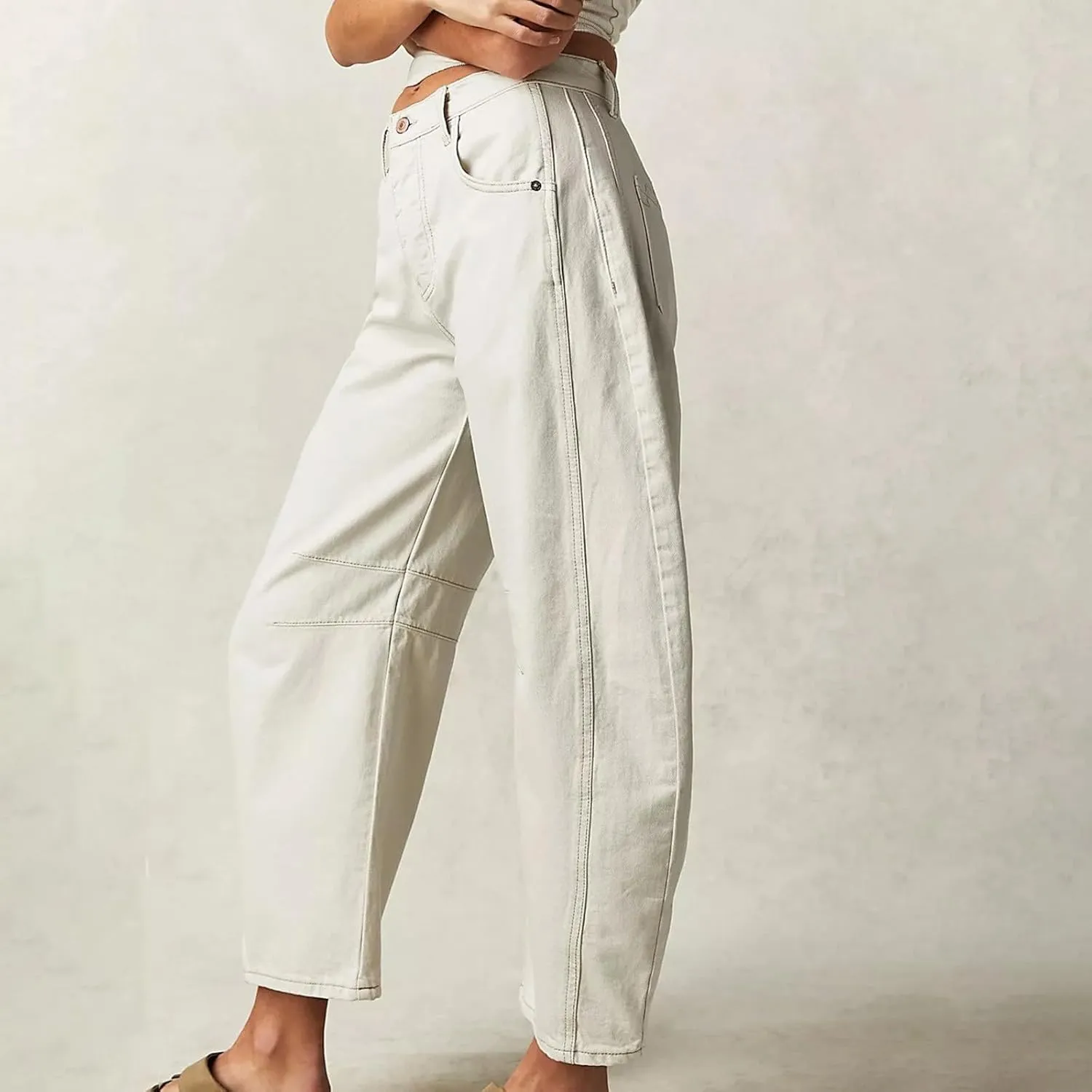 Women Linen Summer Split Flowy Palazzo Pants Low Waist Ankle Length Slim Fit Palazzo Pants Business Work