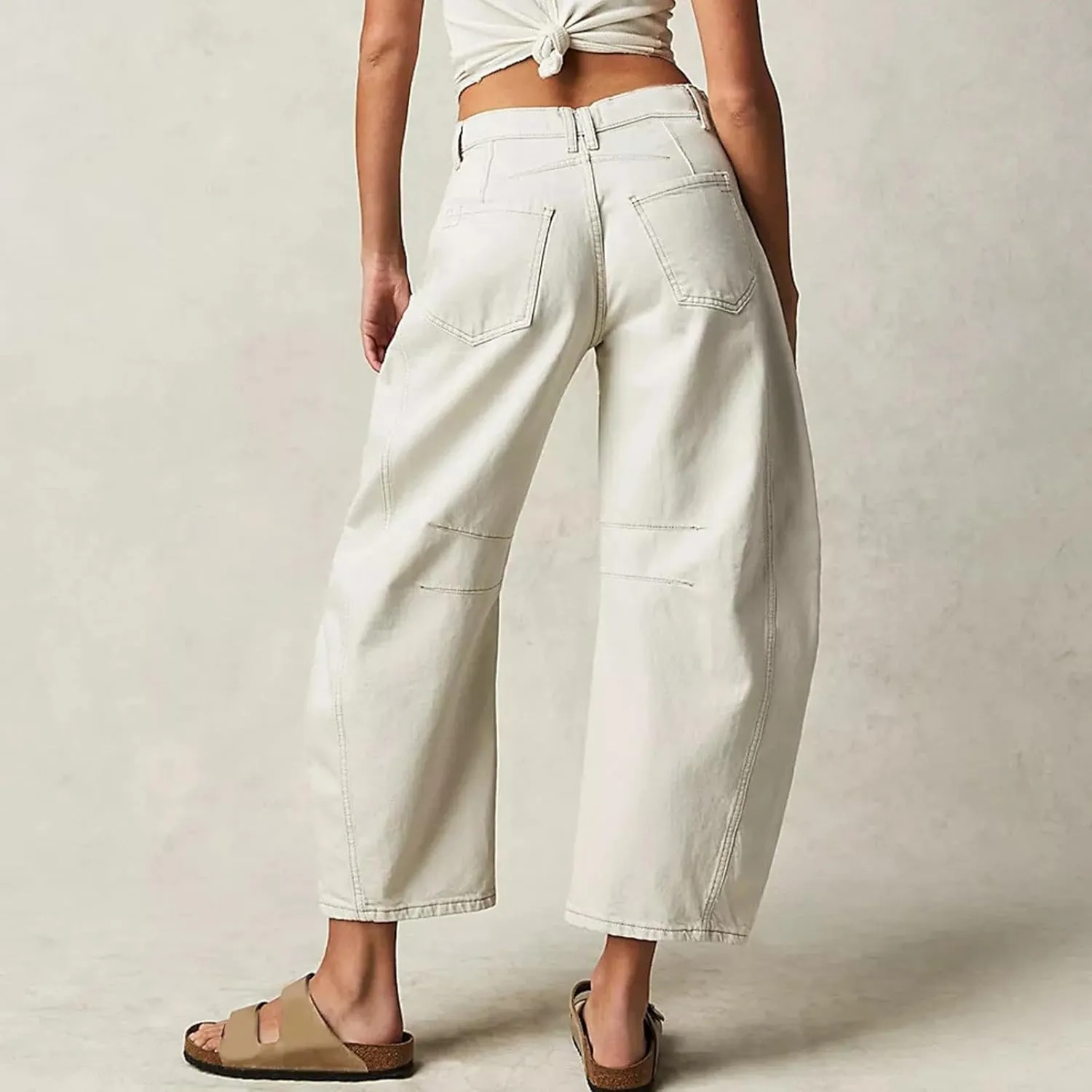 Women Linen Summer Split Flowy Palazzo Pants Low Waist Ankle Length Slim Fit Palazzo Pants Business Work