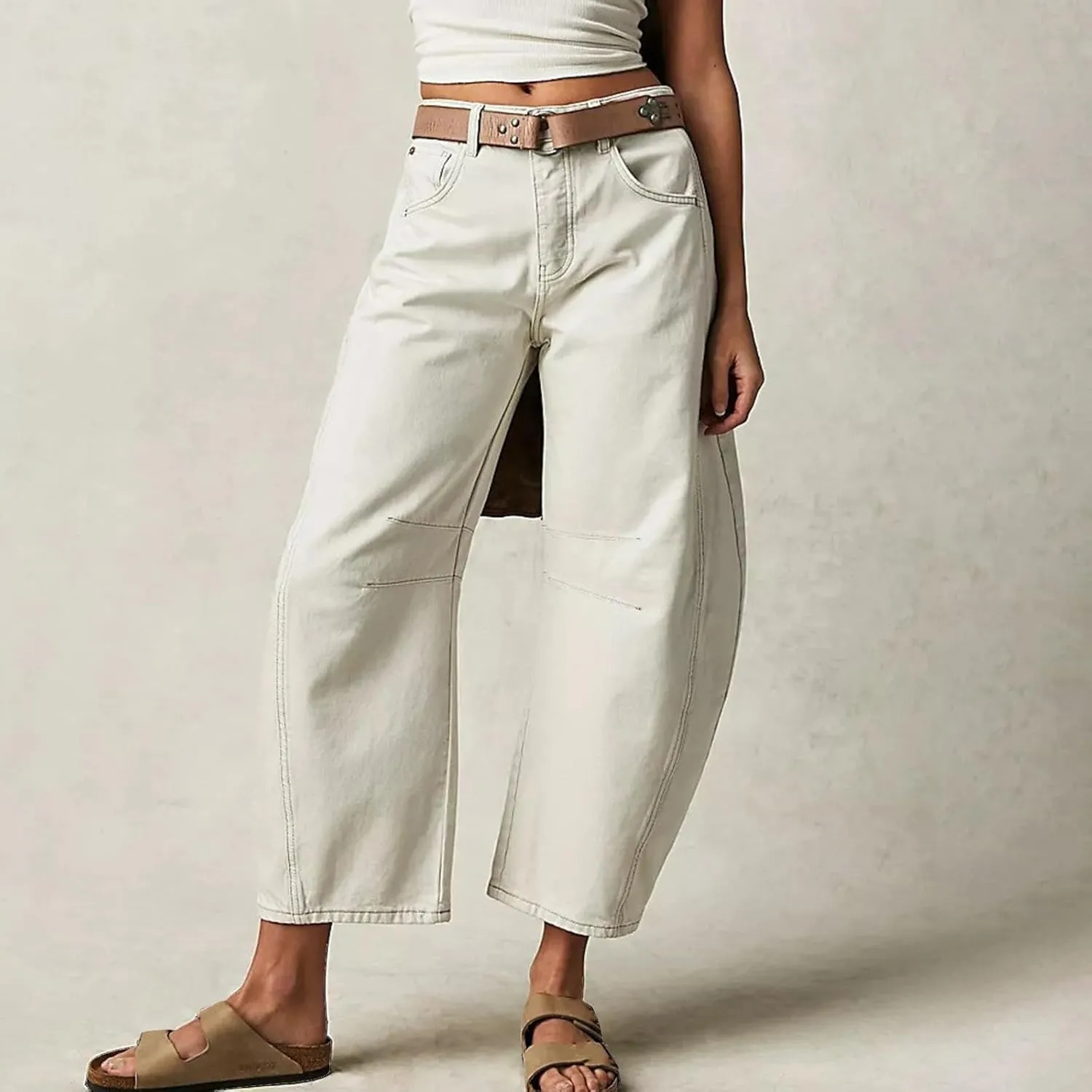 Women Linen Summer Split Flowy Palazzo Pants Low Waist Ankle Length Slim Fit Palazzo Pants Business Work