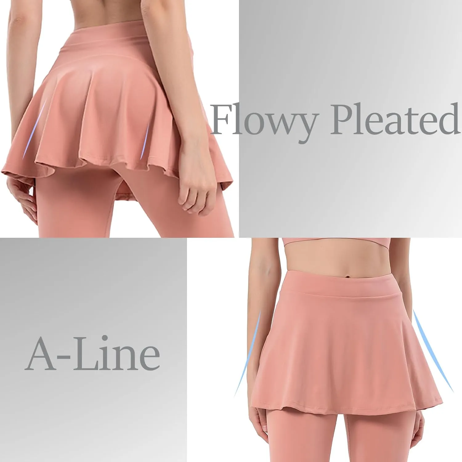 Women Tennis Skirted Leggings with Pockets Athletic Pleated Skirts with Leggings Workout Active Golf Skort