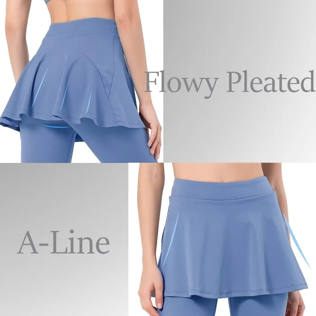 Women Tennis Skirted Leggings with Pockets Athletic Pleated Skirts with Leggings Workout Active Golf Skort