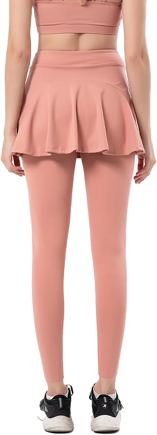 Women Tennis Skirted Leggings with Pockets Athletic Pleated Skirts with Leggings Workout Active Golf Skort