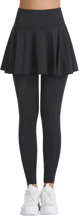 Women Tennis Skirted Leggings with Pockets Athletic Pleated Skirts with Leggings Workout Active Skort Yoga Pants