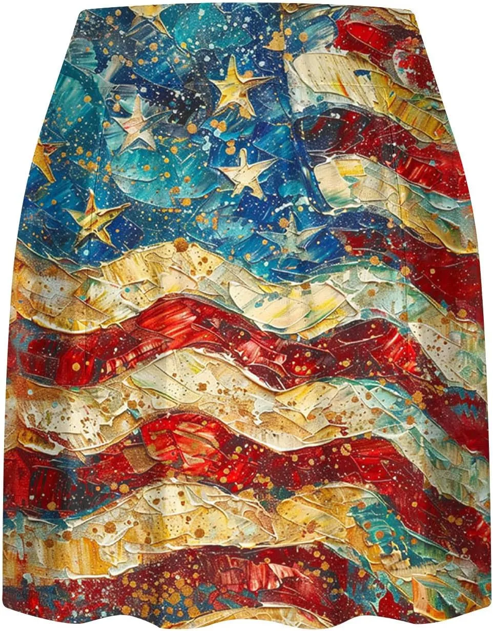 Womens 2 in 1 American Flag Pride Tennis Skirts High Waisted Ed White Blue Star Stripes Athletic Golf Workout Skirts