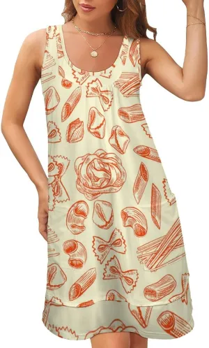 Women's 3D Print Sling Dress Summer Beach Beachwear Sundress Wedding Guest Dresses Beach Cover Up Swimwear, Casual Party Wedding Sports Sling Dress Compatible with Yellow with Pasta
