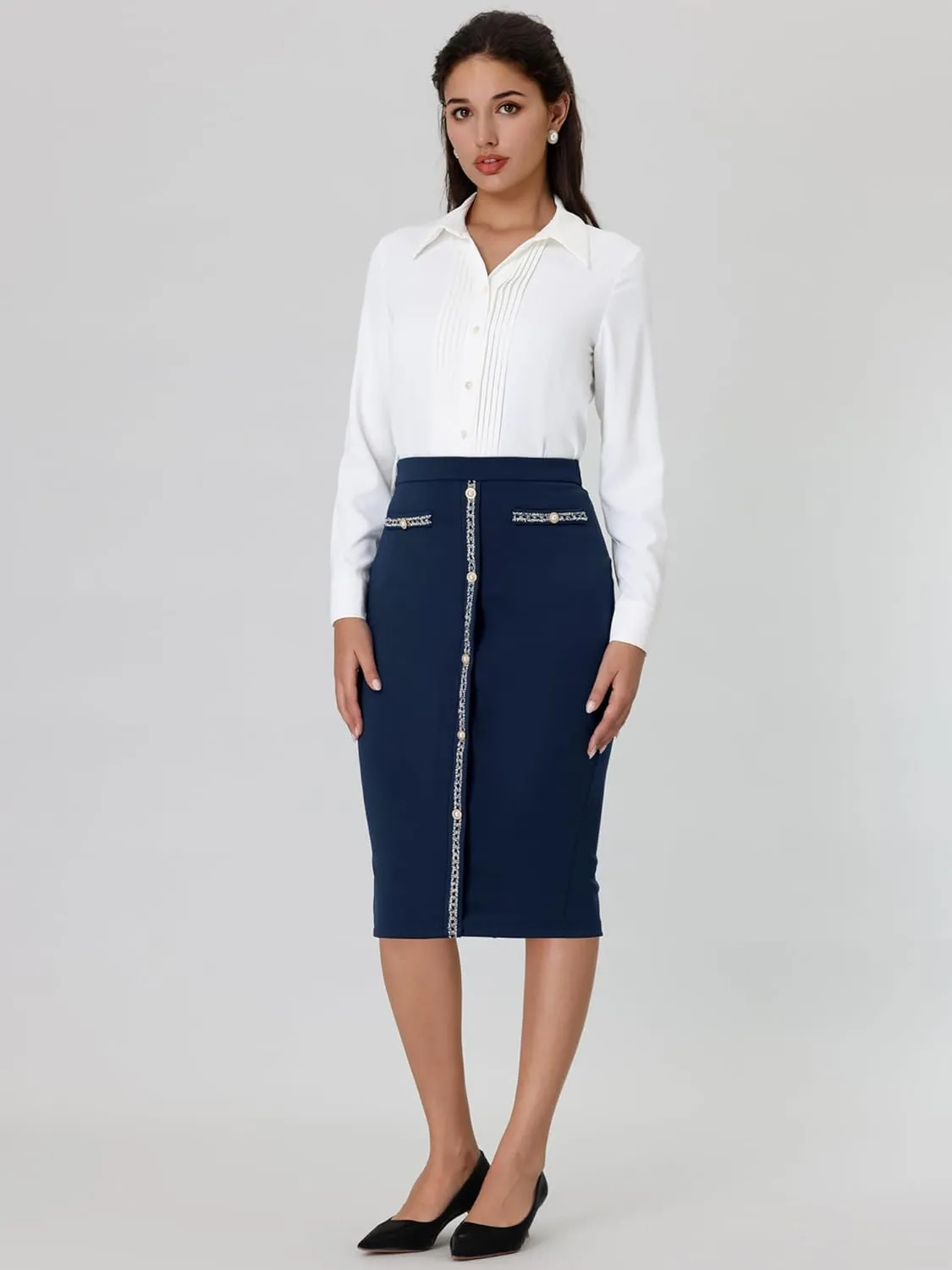 Women's Bodycon Pencil Skirt High Waist Stretchy Knee Length Office Work Skirts