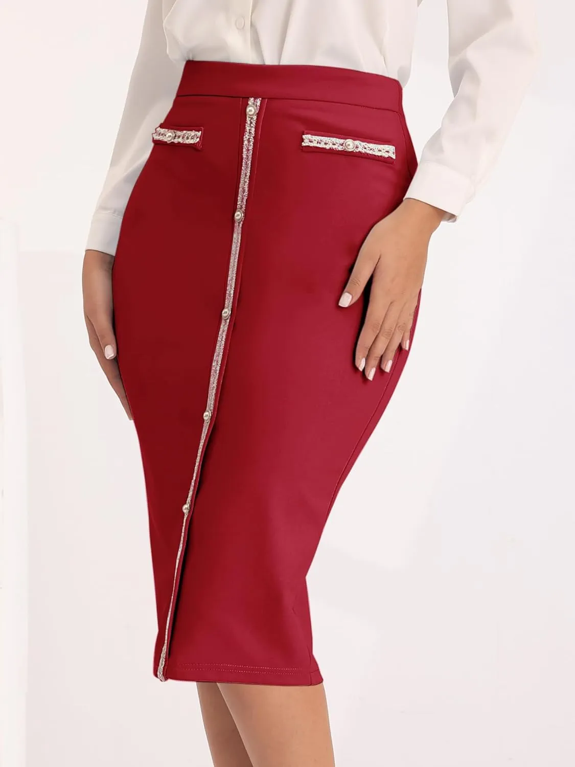 Women's Bodycon Pencil Skirt High Waist Stretchy Knee Length Office Work Skirts